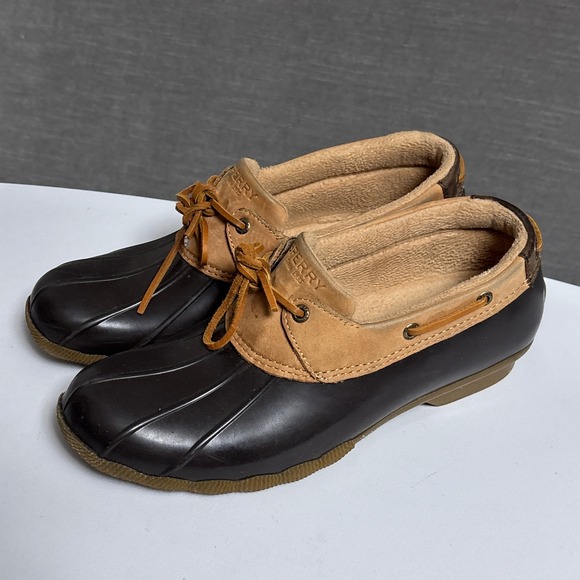 Sperry Shoes - Sperry Duck Shoes Womens 11 Tan Leather Rubber Low Top Saltwater Rain Boots